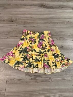 Banana Moon - Yellow Tropical Floral Smocked Waist Tiered Mini Skirt
